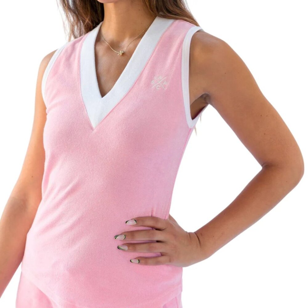 NWT Andy Cohen x Sant and Abel Terry Tennis Vest in Pink/White Large